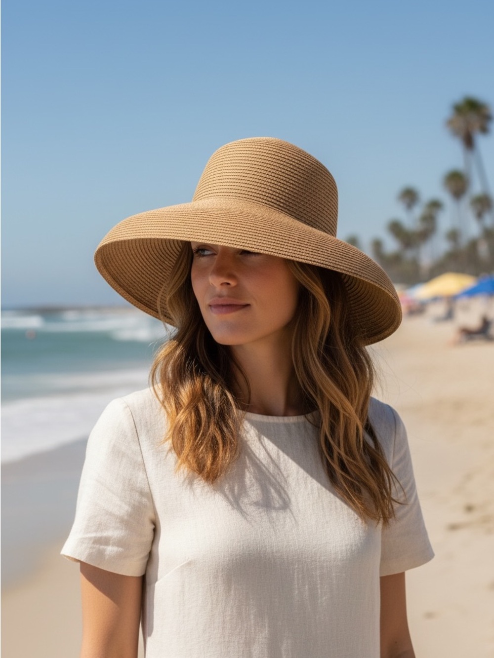 Pretty Persuasions Wide-Brim Straw Sun Hat - Tan